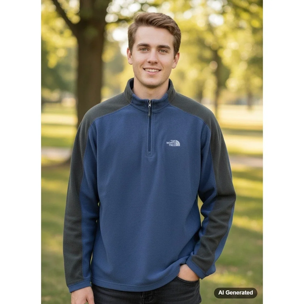 The North Face Mens TKA‎ 100 Fleece Pullover Blue Gray Size M Half Zip Sweater